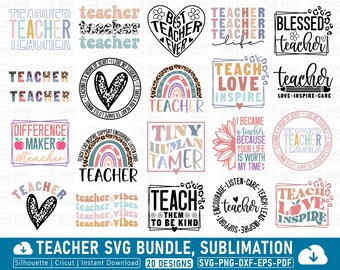 Teacher SVG Bundle, Teacher sublimation Svg, Teacher Bundle, Teacher Svg ,Teacher Clipart , Teacher Gift, Teacher Tumbler ,Teacher Mug