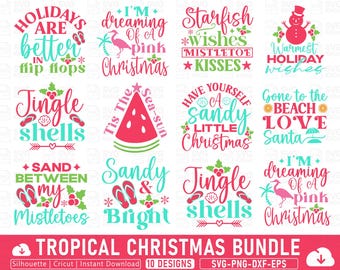 Paquete de archivos SVG navideños tropicales: Diseños para vacaciones en la playa (Descarga digital)
