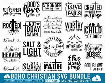 Boho Christian SVG Bundle, Religious Shirt Designs (svg, png, jpg, pdf)