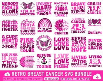 Retro Breast Cancer Awareness SVG Bundle: Pink Ribbon Designs (Digital Download) SvgKitCut