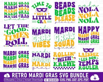 Retro Mardi Gras SVG Bundle, Kids, Baby, Happy Designs (Digital Download)