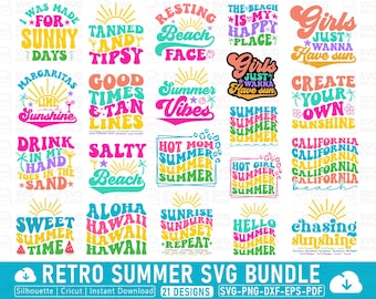 Retro Summer Svg Bundle, Summer Svg Bundle, Beach SVG, Beach Life SVG, Beach Babe, Summer Quote, Cricut Cut Files, Silhouette, Summer Bundle