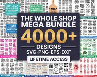 Mega SVG-ontwerpbundel: meer dan 4000 ontwerpen, commercieel gebruik, levenslange toegang (digitale download)