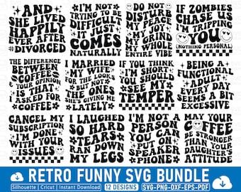 Retro Funny Quotes SVG Bundle, Sarcasm Designs (Digital Download)