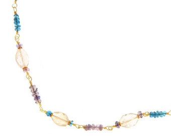 18 k gold verbunden Tansanit, Aquamarin, Iolith und Appetit-Halskette
