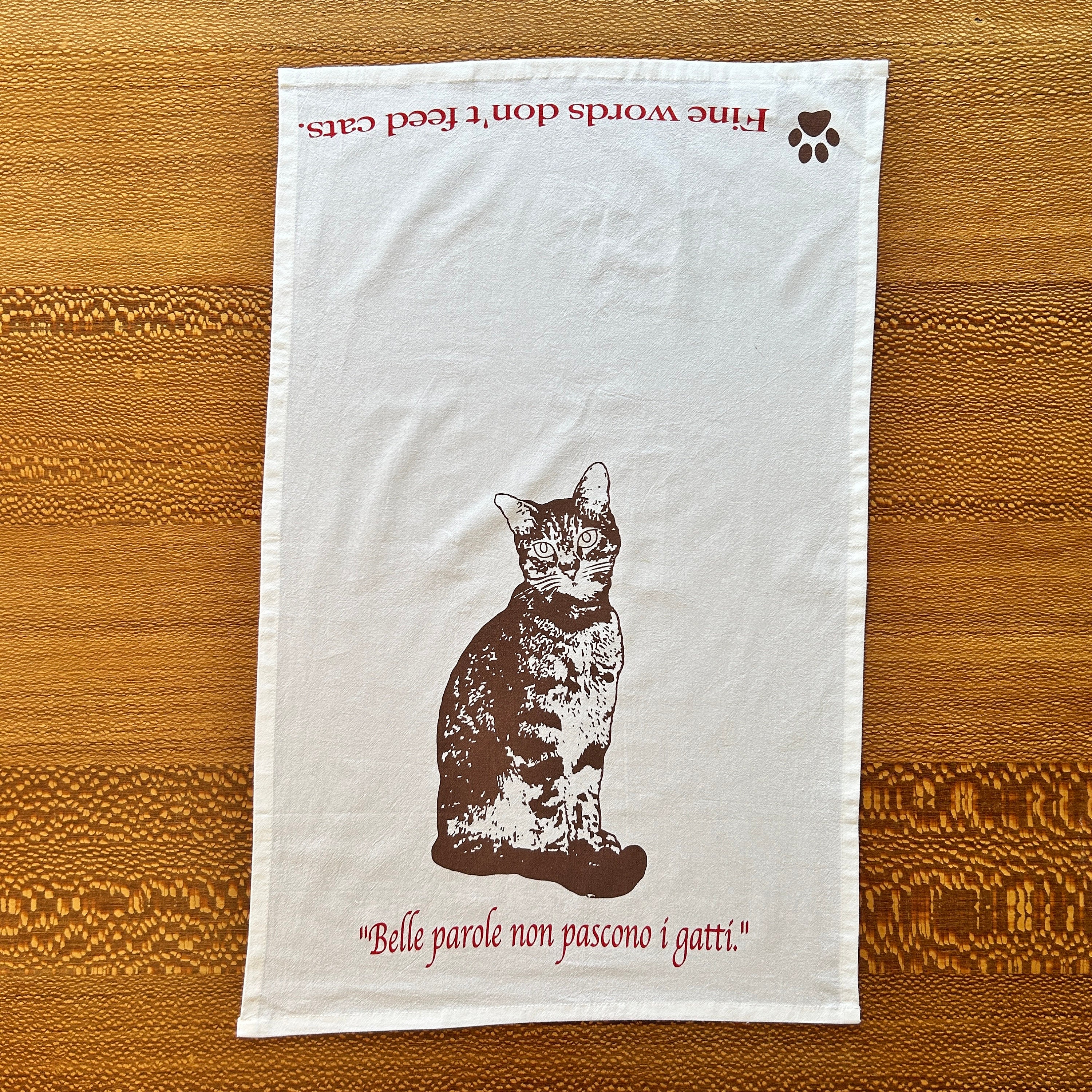 Cat Flour Sack Kitchen Dish or Tea Towel, Bonjour Cat