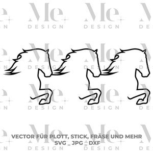 File di plotter per tölt di cavalli islandesi, file di fresatura, file di tölt, trio, mandria, in prima linea, SVG_DXF_VECTOR