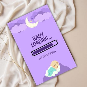 Cartão de carregamento do bebê, cartão de bebê personalizado, anúncio personalizado da chegada do bebê, cartão de data do bebê para impressão, bebê a caminho, revelação de gravidez
