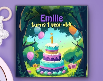 Personalized 1st birthday storybook, Custom Baby Name keepsake with Animal theme