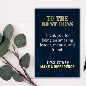 Meilleure carte de patron, carte de remerciement de mentor, voeux de leadership, félicitations pour la promotion du bureau, cadeau de mentorat d'appréciation significatif pour le patron
