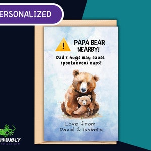 Carte personnalisée papa ours, carte de voeux personnalisée papa mignon ours câlins, fête des pères drôle, carte d'anniversaire amour papa sieste cadeau papa significatif
