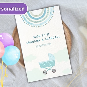 Tarjeta de vencimiento del bebé, Anuncio personalizado de la abuela y el abuelo, Tarjeta de fecha de vencimiento imprimible, Anuncio personalizado de la llegada del bebé, Abuelos pronto