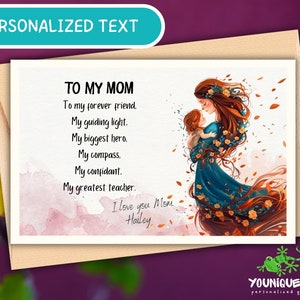 Gepersonaliseerde Moederdagkaart, Aangepaste wenskaart, Digitale afdrukbare kaart, Leuk cadeau voor moeder, Liefdeswoorden aan mijn moeder, Cadeau van dochter