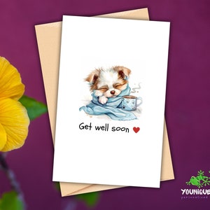 Carte de rétablissement, carte de rétablissement amusante, carte de chien malade, carte imprimable pour se sentir mieux pour un chiot mignon, cadeau de rétablissement rapide, carte de vœux de guérison