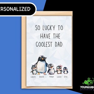 Personalisierte coole Dad Karte, individuelle Kinder Grußkarte, süße Pinguine Familie Vatertagsgeschenk, bester Vater Sentimental Daddy Geburtstag