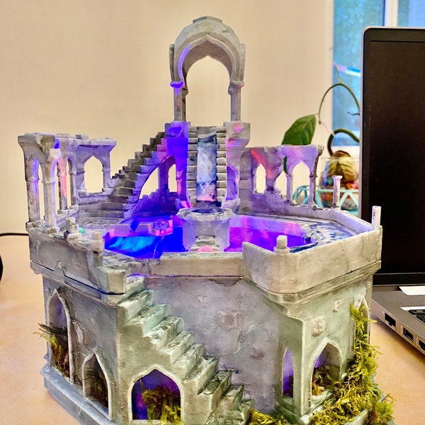 Desktop Fountain Indoor Waterfall Ruins of Carthage Unique Tabletop Decor Ancient Meditation Baal Citadel Temple Castle