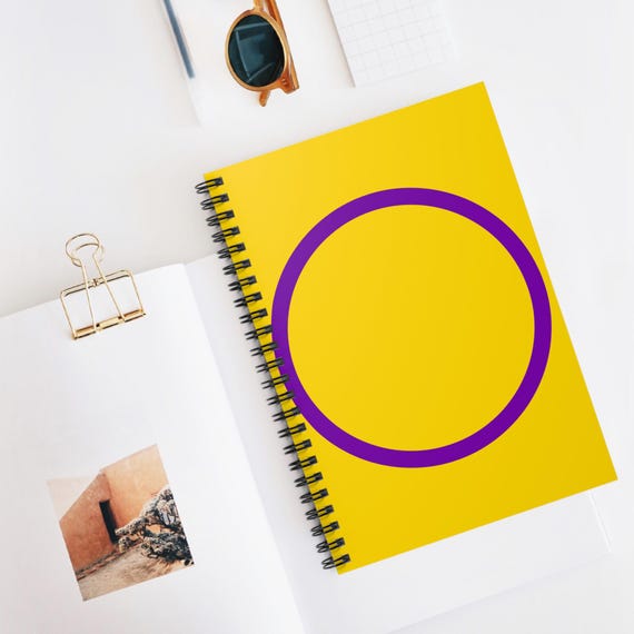 Intersex Flag Spiral Notebook, LGBTQ+ Journal, Ruled Line Diary, Pride Writing Pad, Rainbow Stationery Paper, Intersex Gift