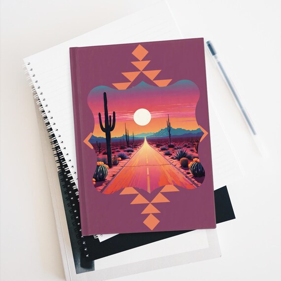 Desert Highway at Sunrise Journal, Western Theme Notebook, Frontier Wild West Diary, Ruled Line, Gift for Writers, Vintage Inspired