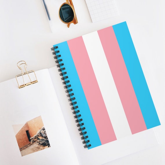 Transgender Flag Spiral Notebook, LGBTQ+ Journal, Ruled Line Diary, Pride Writing Pad, Rainbow Stationery Paper, Trans Gift