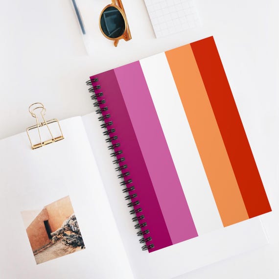 Lesbian Flag Spiral Notebook, LGBTQ+ Journal, Ruled Line Diary, Pride Writing Pad, Rainbow Stationery Paper, Lesbian Gift