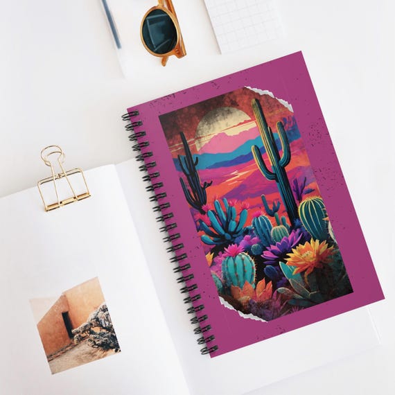 Sunset Desert Bloom Spiral Notebook - Ruled Line, Journal, Diary, Sketchbook, Stationery Set