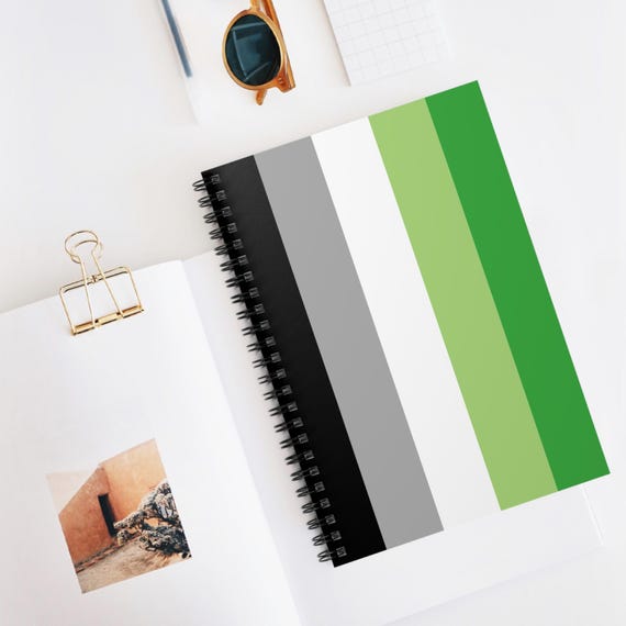 Aromantic Flag Spiral Notebook, LGBTQ+ Journal, Ruled Line Diary, Pride Writing Pad, Rainbow Stationery Paper, Aromantic Gift