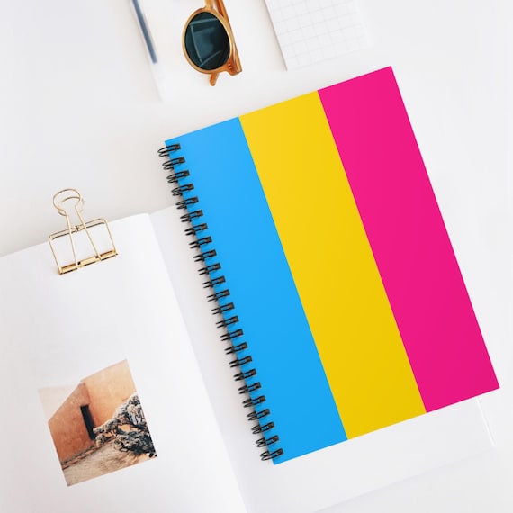 Pansexual Flag Spiral Notebook, LGBTQ+ Journal, Ruled Line Diary, Pride Writing Pad, Rainbow Stationery Paper, Pan Gift