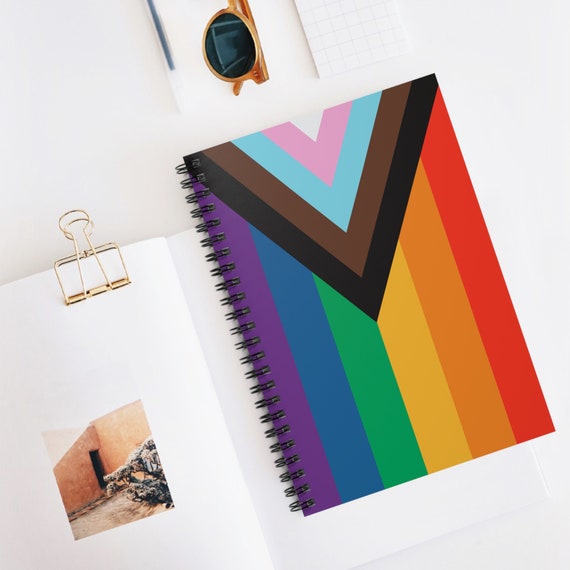 Progress Rainbow Flag Spiral Notebook, LGBTQ+ Journal, Ruled Line Diary, Pride Writing Pad, Rainbow Stationery Paper, LGBTQIA+ Gift