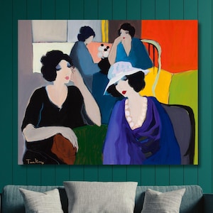 Frauen in einem Café Kunst von Itzchak Tarkay Qualität Druck gerahmte Leinwand Wandkunst Itzchak Tarkay Wandkunst Vintage Wandkunst Itzchak Tarkay Poster