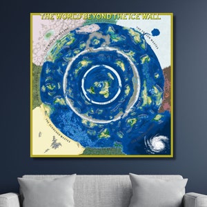World Beyond The Ice Wall Satelliet platte aardekaart ingelijste muurkunst, grote wereldkaart muurkaart, platte aardekaart, halfglanzende canvas poster