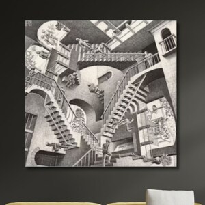 Relativität von Maurits Cornelis Escher Frimed Leinwand Wandkunst, Reproduktion Abstrakte Wand Kunst Druck, Expressionismus Kunstdruck, Moderner Kunstdruck