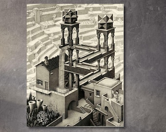 Waterfall by M.C. Escher Poster Print. Water in a Mill Farm