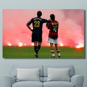 Stampa artistica su tela del Derby di Milano / Stampa artistica del Derby di Milano Fairplay Print Art Decorazione da parete per la sala sportiva Materazzi & Rui Costa