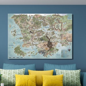 Dungeons & Dragons Map Canvas Wall Art, Dungeons and Dragons Poster,Forgotten Realms Map,Game Room Decor Art Map of Fearun Poster Map Poster