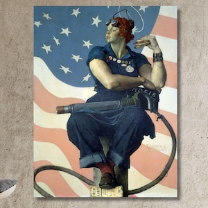 Impresión artística de calidad de Rosie la remachadora (1943) de Norman Rockwell, lista para colgar, lienzo, arte de pared, pintura de Norman Rockwell, póster, decoración vintage