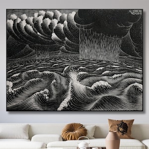 M. C. Escher Der zweite Tag der Schöpfung (1925) Fertig zum Aufhängen, Leinwand Wandkunst, Maurits Cornelis Escher Poster Zeichnung Hände Drucken Kunst