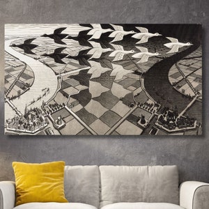 M.C. Escher Tag und Nacht bereit zum Aufhängen Leinwand Wandkunst, Maurits Cornelis Escher MC Escher Poster Zeichnung Hände Drucken Kunst, moderne Wandkunst