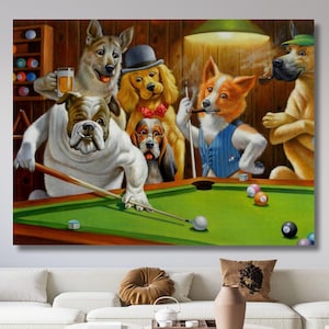Cassius Marcellus-stijl Coolidge A Bold Bluff honden spelen pool canvas muurkunst, honden spelen pool canvas, honden spelen biljart poster