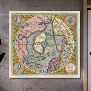 Mapa Mercator 1606 Polo Norte Ártico Septentrionalium Terrarum Gráfico pictórico Cuadrado Impresión de arte de pared Imagen Mapa vintage Arte de pared vintage
