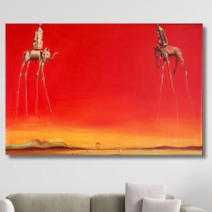 Salvador Dali The Elephants Ready to Hang Canvas Wall Art,Salvador Dali Painting,Home Decor,Surreal Modern Art, Dali Art Print , Poster