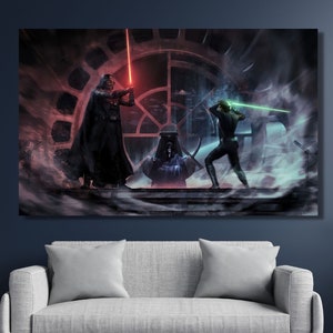 Darth Vader contro Luke Skywalker, tela incorniciata, arte murale di Star Wars, stampa, poster di Star Wars, poster di Darth Vader, regalo per fan di Star Wars
