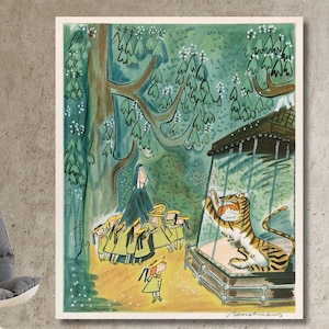 Madeline print at the Zoo By Ludwig Bemelmans Canvas Art Quality Print, Madeline at the Zoo Poster,Ludwig Bemelmans Painting,Home Decor
