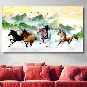 Running White Horses Canvas Art Print - Animal Home Decor