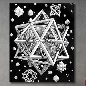 Sterne 1948 von Maurits Cornelis Escher Bereit zum Aufhängen Leinwand Wandkunst, Maurits Cornelis Escher Zeichnung Druck Kunst Wanddekor, Chamäleon Poster