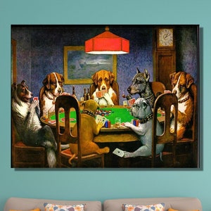Cassius Marcellus Coolidge A Bold Bluff honden die poker spelen canvas muurkunst, honden die poker spelen klaar om op te hangen canvas, honden speelkaarten poster