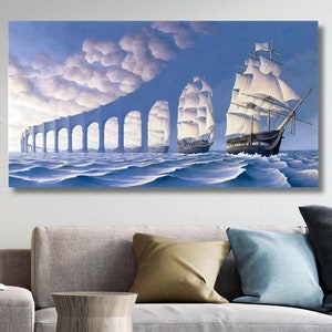 Painting by Rob Gonsalves Art Depending on where you look, you can either see the arch of a long bridge or a sail,Canvas Art Ready to Hang !