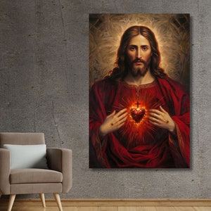 Heiliges Herz von Jesus Gemälde, Heiliger Jesus Christus Heiliges Herz Religiöser Druck, Jesus Ausstellungsplakat, Jesus Leinwand Wandkunst Druck