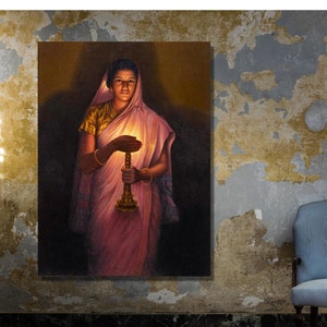 Glow of Hope by Sawlaram Haldankar Ready To Hang Artwork Reproduction Print Canvas,Lady With The Lamp Canvas,Glow Of Hope by Raja Ravi Varma