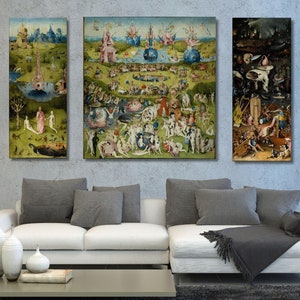 Hieronymus Bosch  Garden of Earthly Delights (Triptych 1490) Canvas Wall Art, Bosch Garden Canvas 3 PANEL, Reproduction Canvas Print
