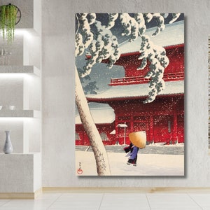 Kawase Hasui Japanese Winter Scene Canvas Art Print: Taisho Period Reproduction